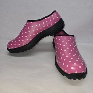 L.L. Bean Women's Pink Polka Dot Slip On Slogger Rubber Clog Duck Boot Size 6.5